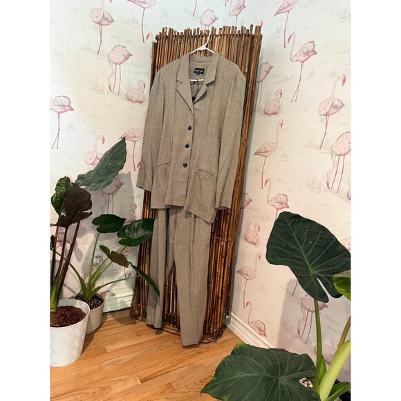 Vintage Ellen Figg Brown Houndstooth Blazer and Pants Suit Set Size 12/14 - Picture 1 of 8